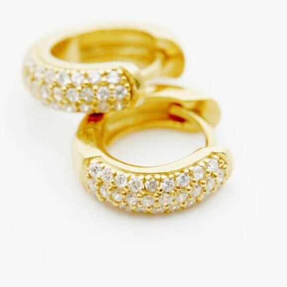 Chunky Gold Pave Huggie Hoop Earrings  8 or 10mm CZ Huggies 18K Gold PRETTY - Picture 7 of 14